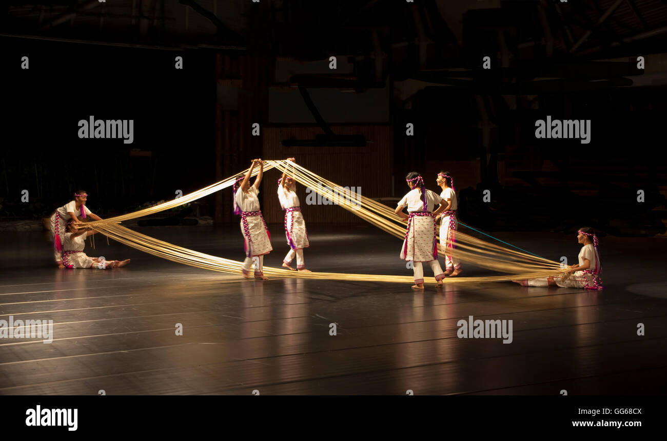 Aborigine dancers in Taiwan performing a Weave Dance. Stock Photo