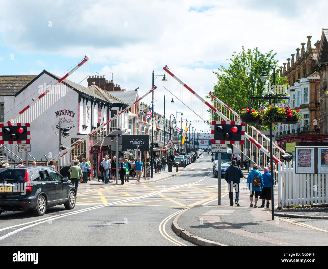 Level railway crossing on Torbay Road in Paignton Devon UK Stock Photo