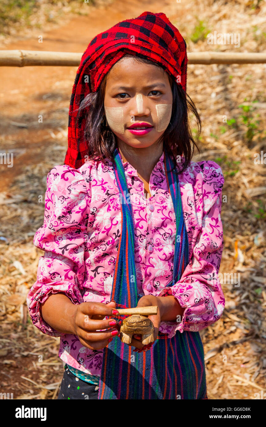Girl with face painting, Myanmar Stock Photo Alamy