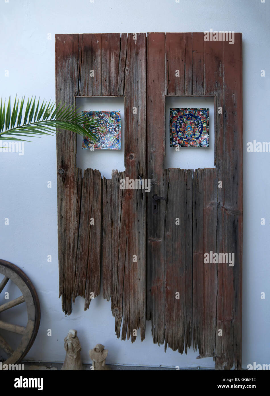 Driftwood doors as artwork. Stock Photo