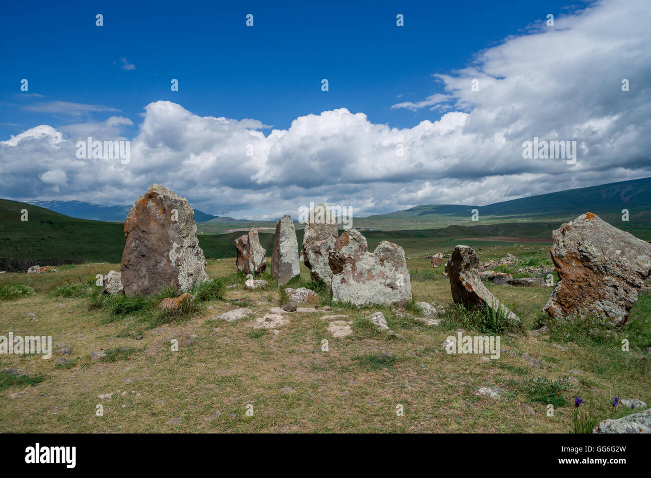 Zorats Karer megalithic site in Armenia Stock Photo