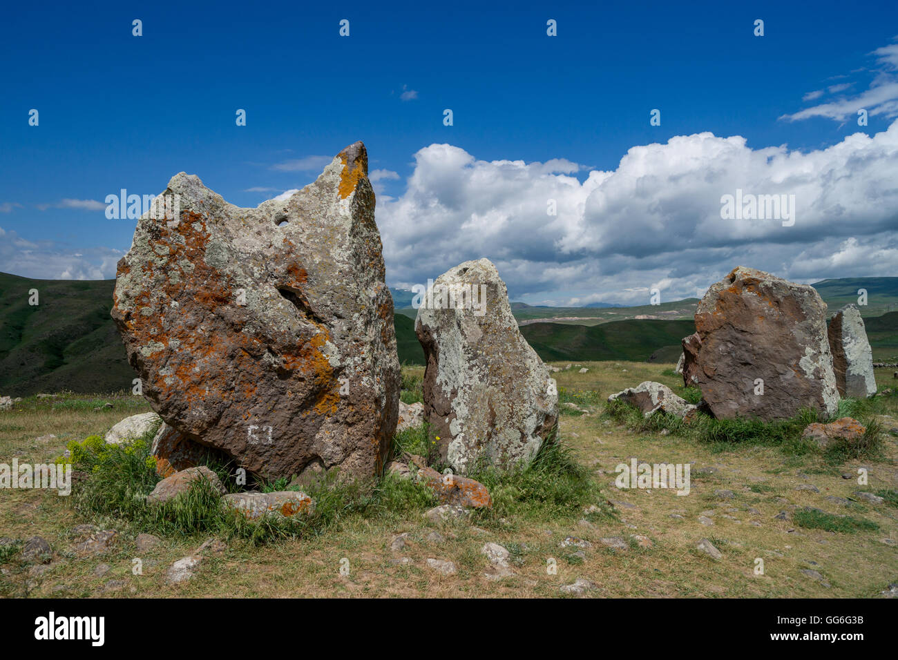 Zorats Karer megalithic site in Armenia Stock Photo