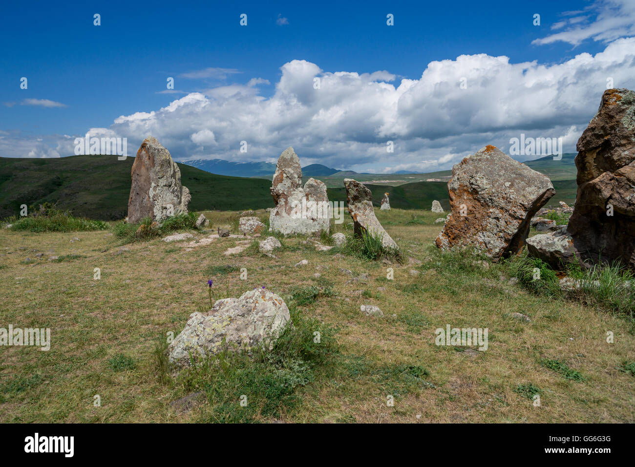 Zorats Karer megalithic site in Armenia Stock Photo