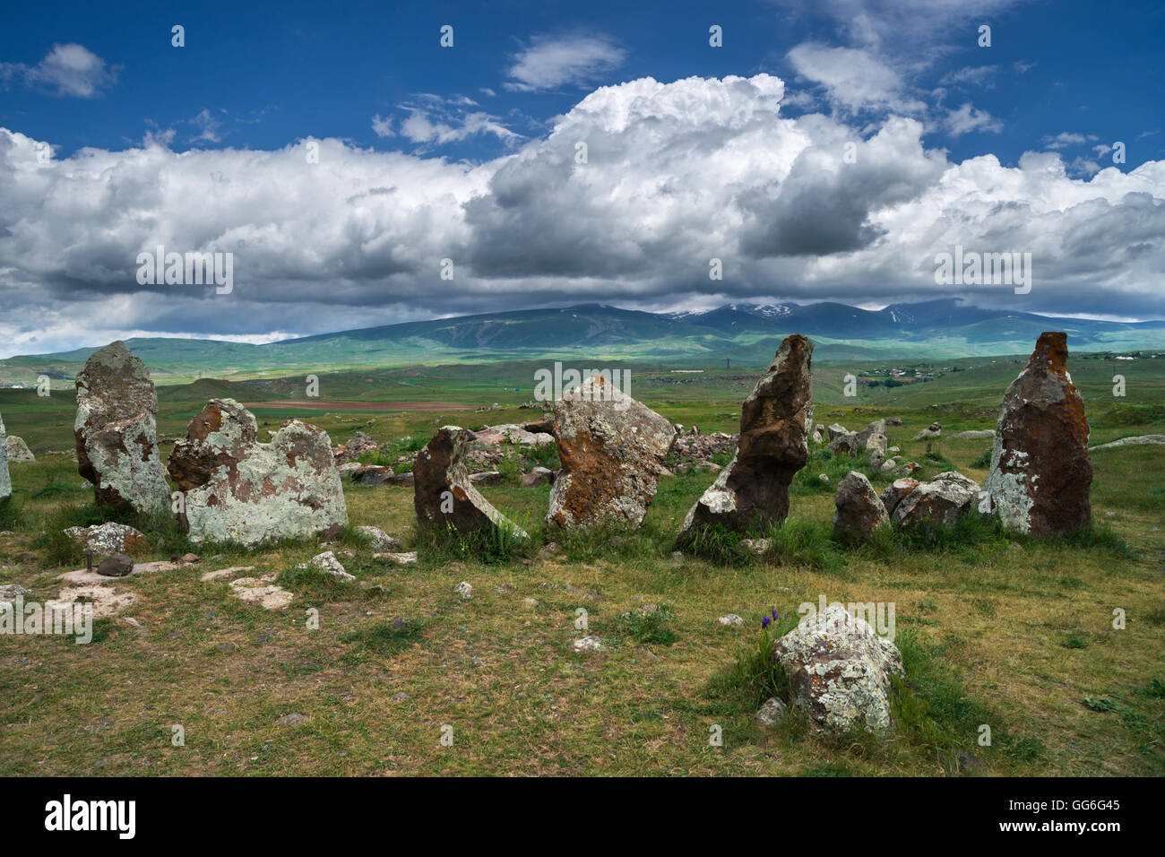 Zorats Karer megalithic site in Armenia Stock Photo