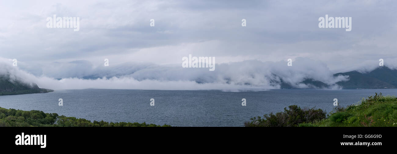 Panoramic view of lake Sevan in Armenia Stock Photo