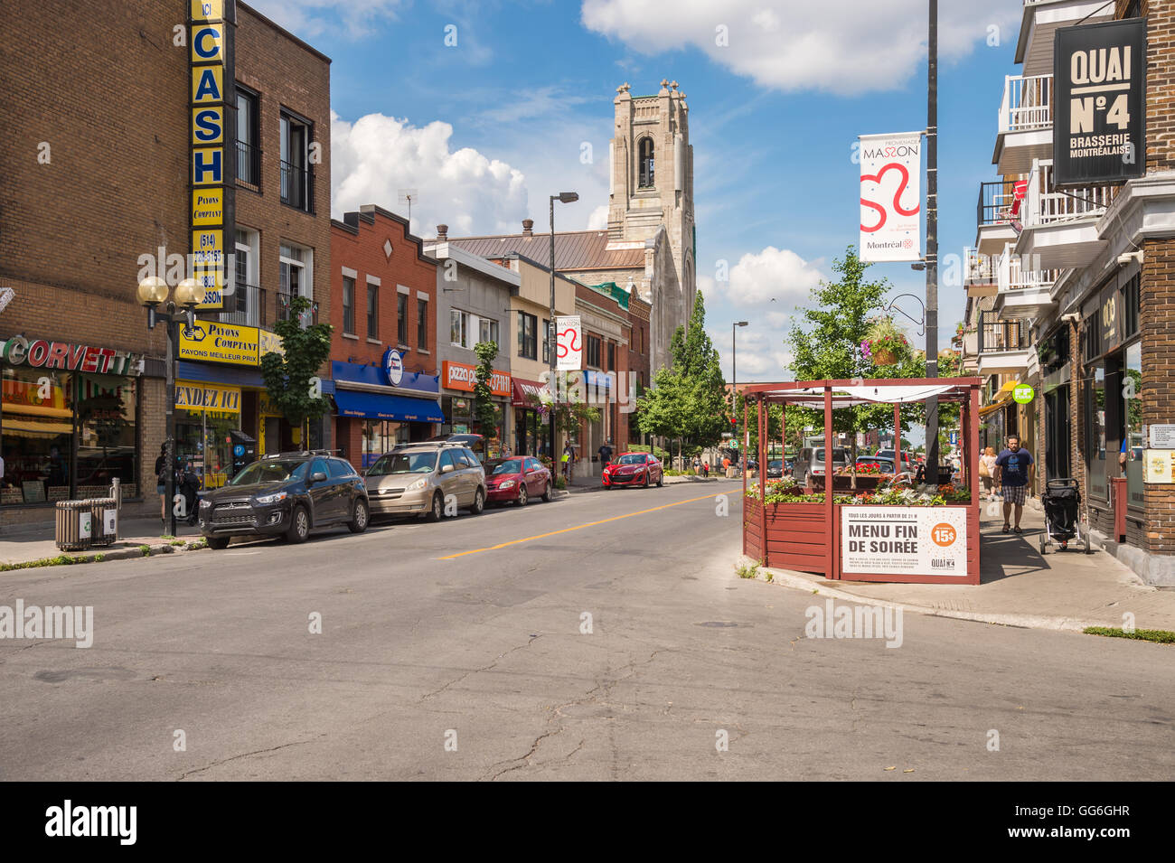 Promenade Masson and SaintEsprit de Rosemont church in Montreal Stock