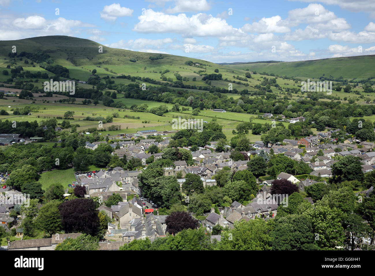 A view of Castleton, Derbyshire from Peveril Castle in the Peak ...