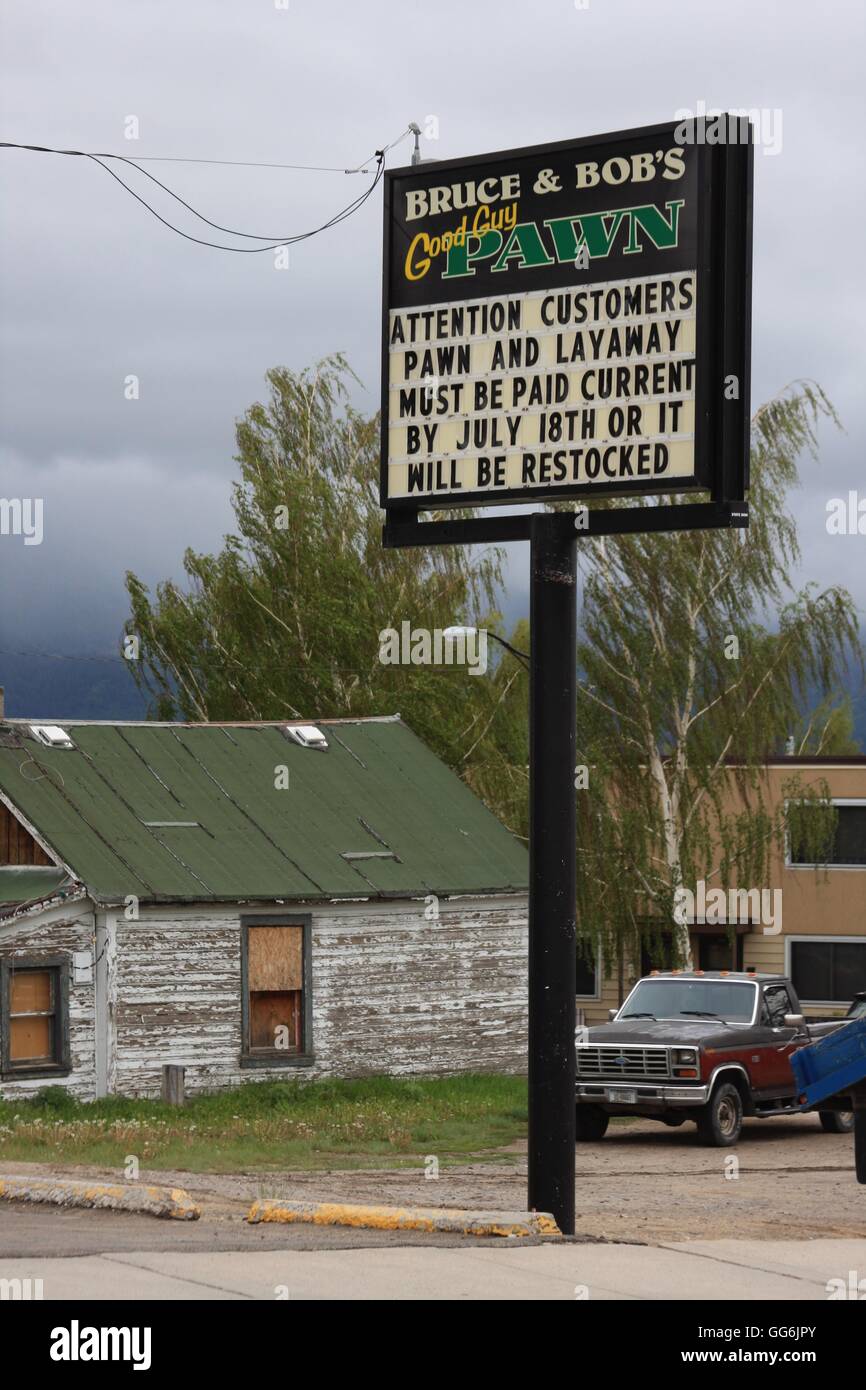 Pawn store sign in Butte, Montana, USA Stock Photo
