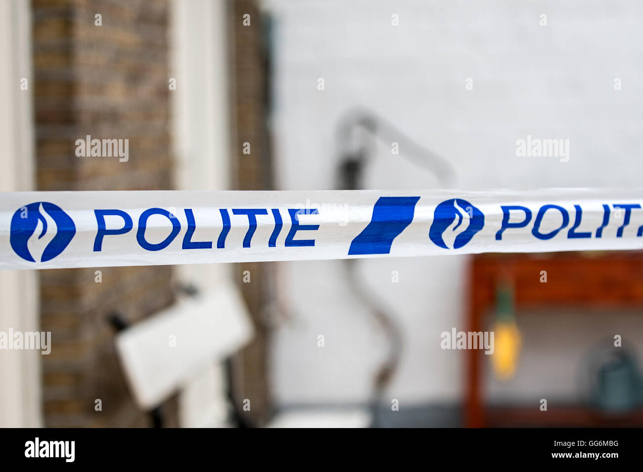 Belgian police / politie tape at crime scene, Belgium Stock Photo