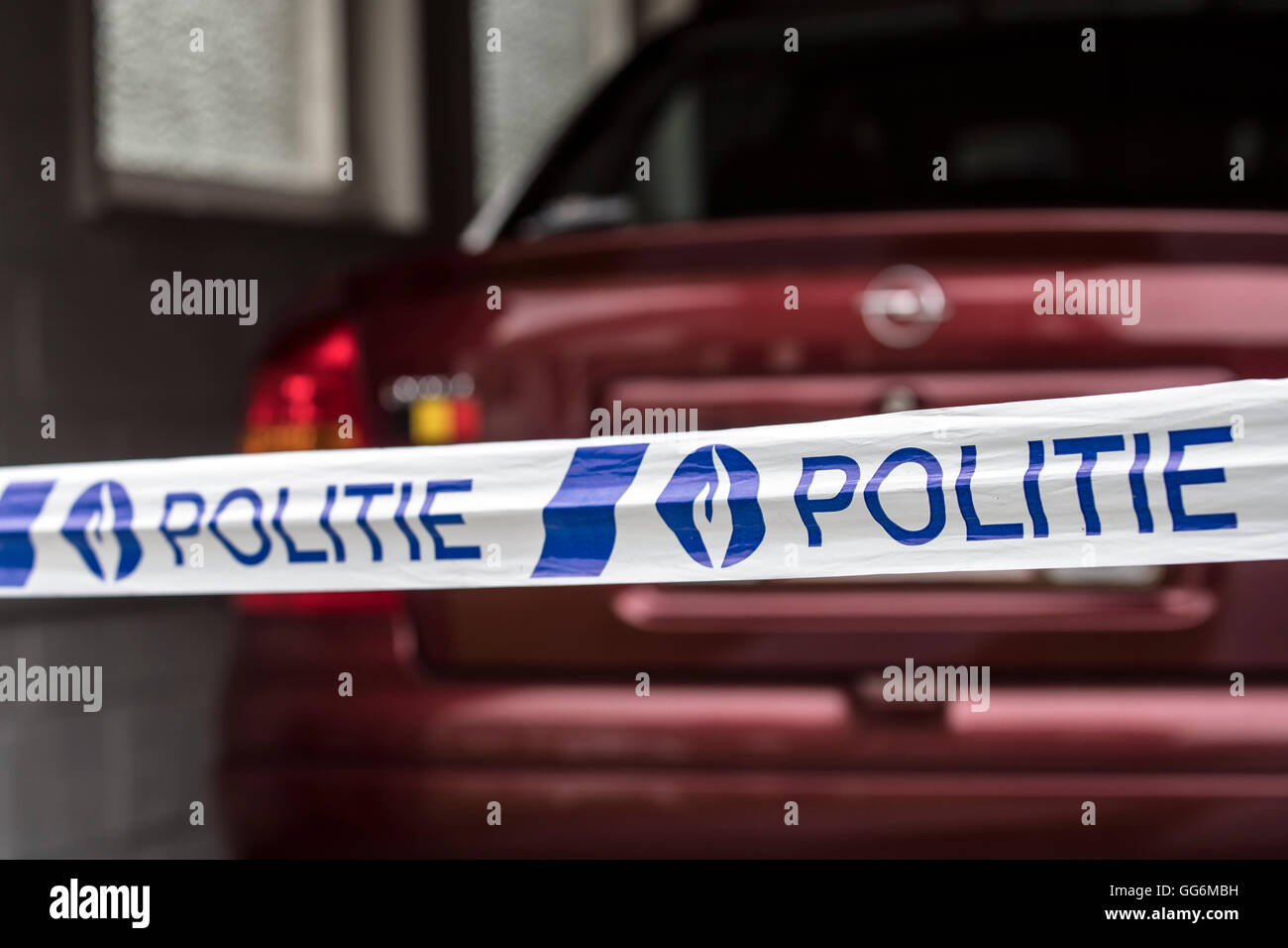 Belgian police / politie tape at crime scene, Belgium Stock Photo