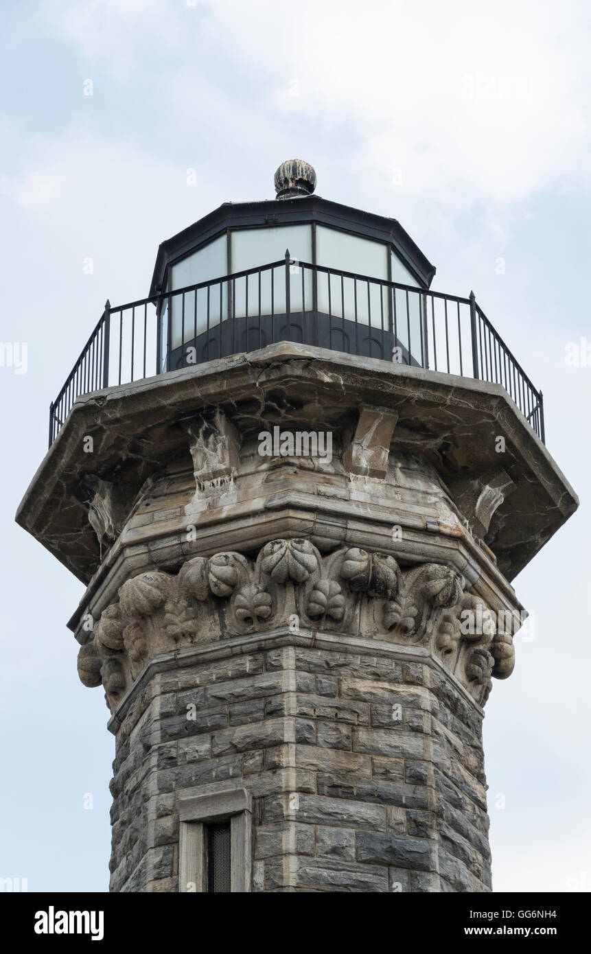 Close up Roosevelt Island (Blackwell Island / Welfare Island) Lighthouse designed by architect James Renwick Jr. New York City. Stock Photo