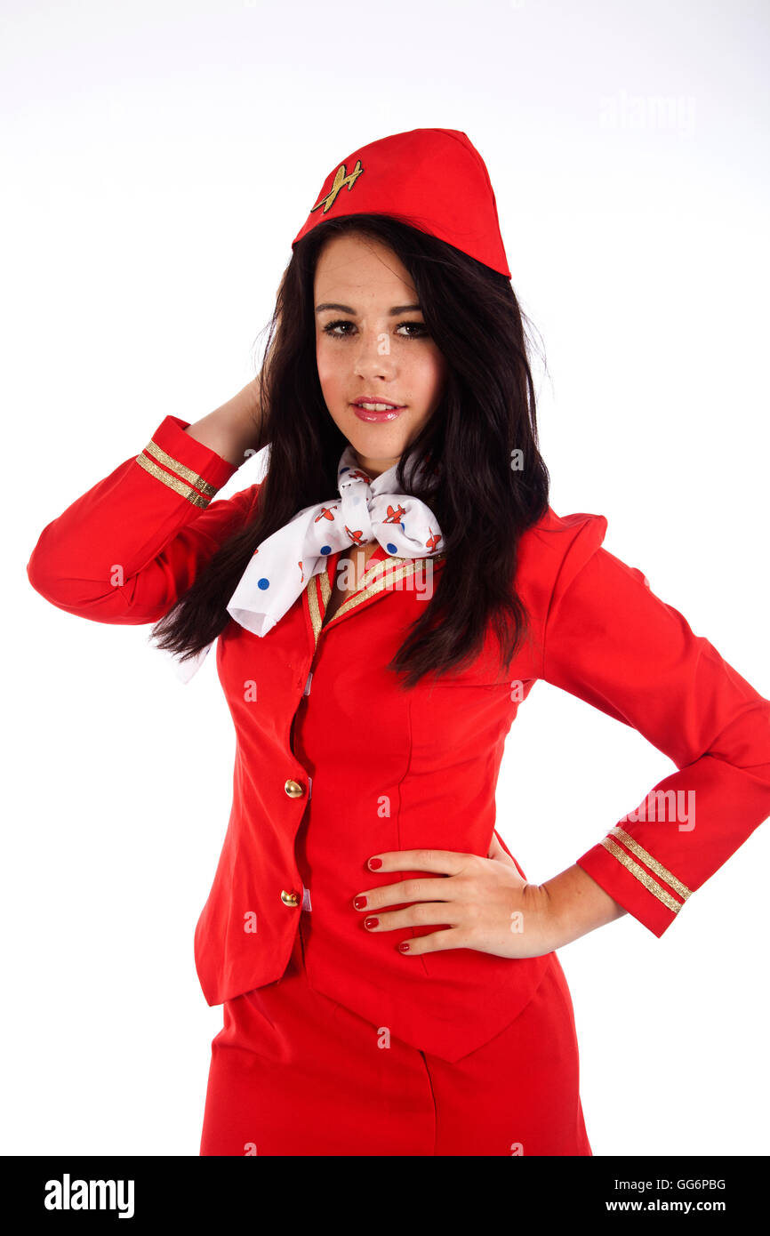 Model posing in air hostess outfit Stock Photo