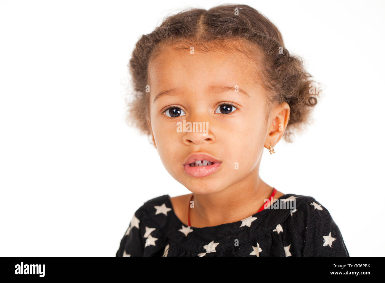 Portrait of beautiful happy little girl, isolated on white Stock Photo ...