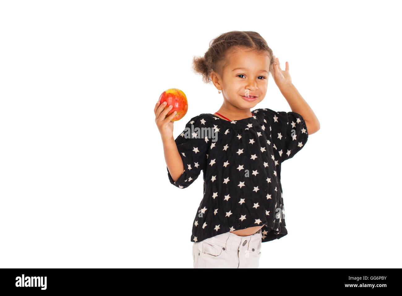 Portrait of beautiful happy little girl, isolated on white Stock Photo ...