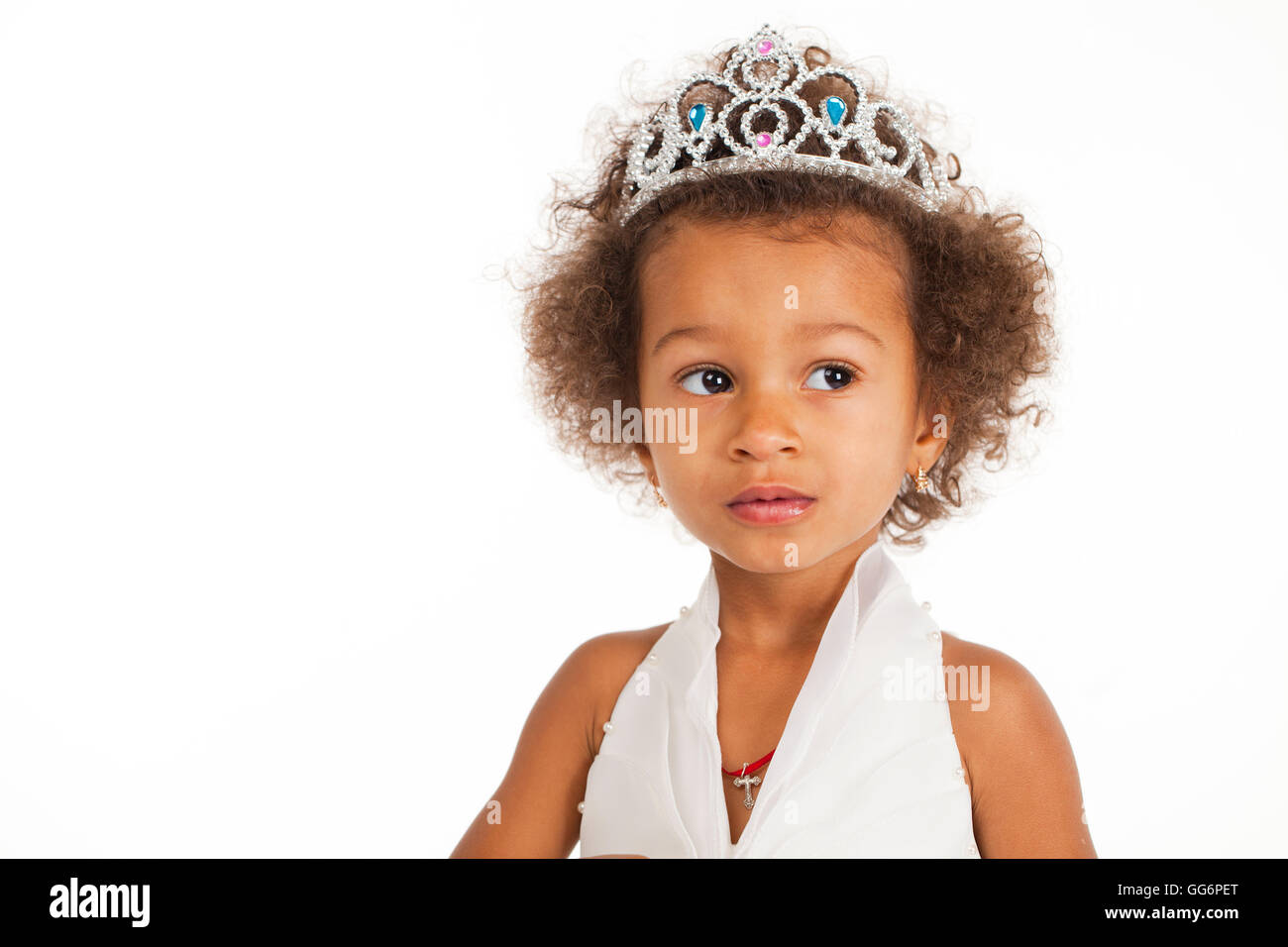 Portrait of beautiful happy little girl, isolated on white Stock Photo ...