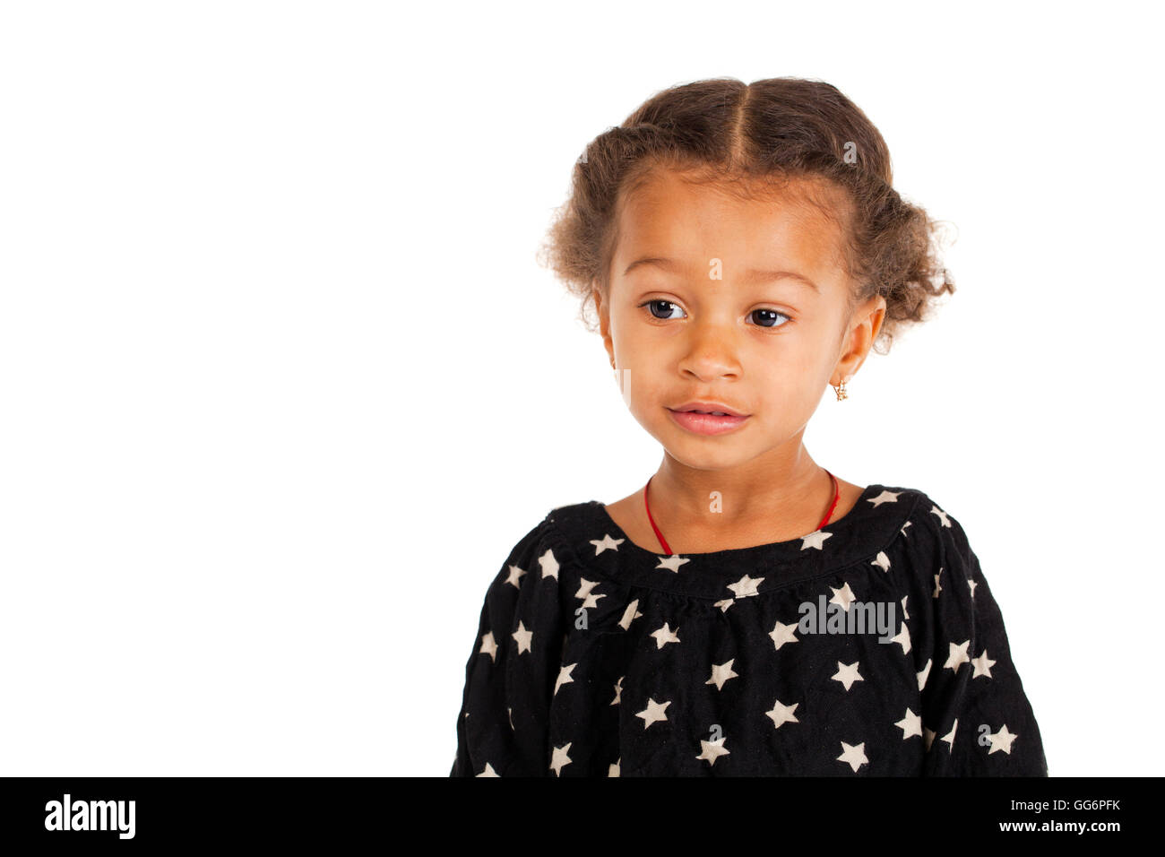 Portrait of beautiful happy little girl, isolated on white Stock Photo ...
