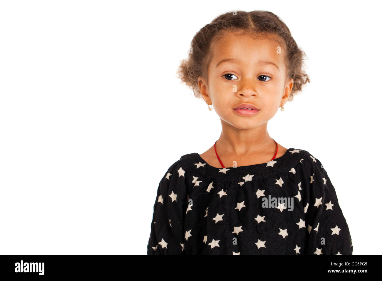 Portrait of beautiful happy little girl, isolated on white Stock Photo ...