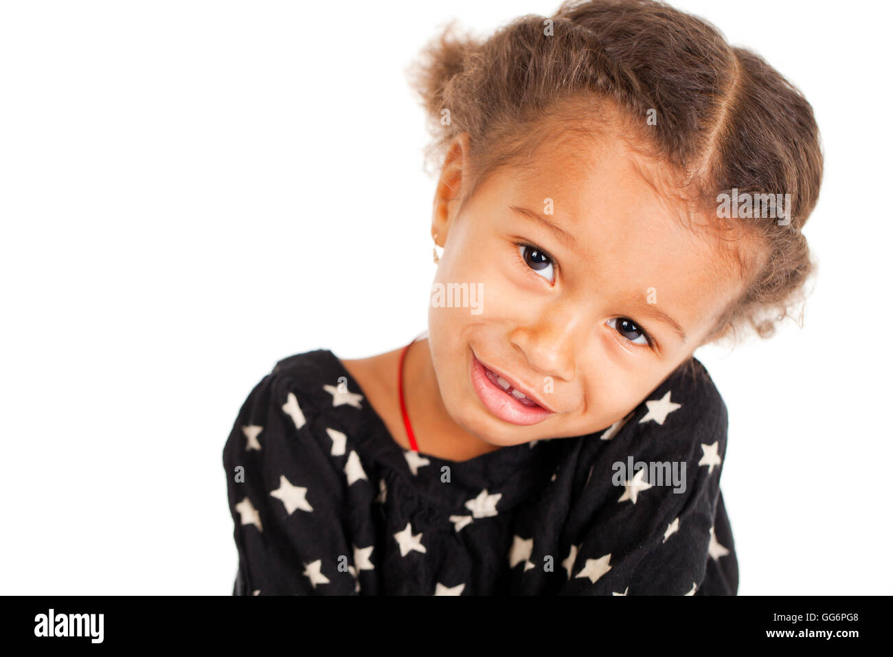Portrait of beautiful happy little girl, isolated on white Stock Photo ...