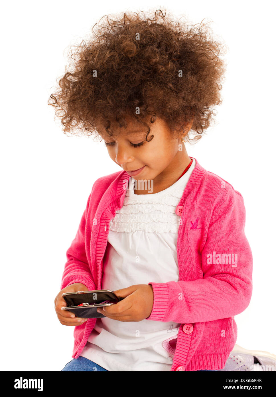 Portrait of beautiful happy little girl, isolated on white Stock Photo ...