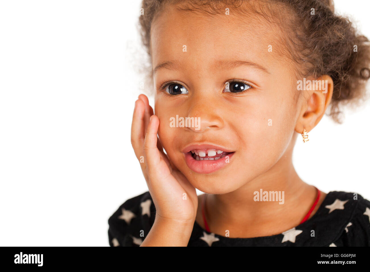 Portrait of beautiful happy little girl, isolated on white Stock Photo ...