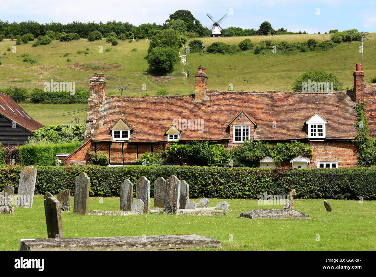 An English Summer Landscape from the churchyard in Turville Village in the Chiltern Hills Stock Photo