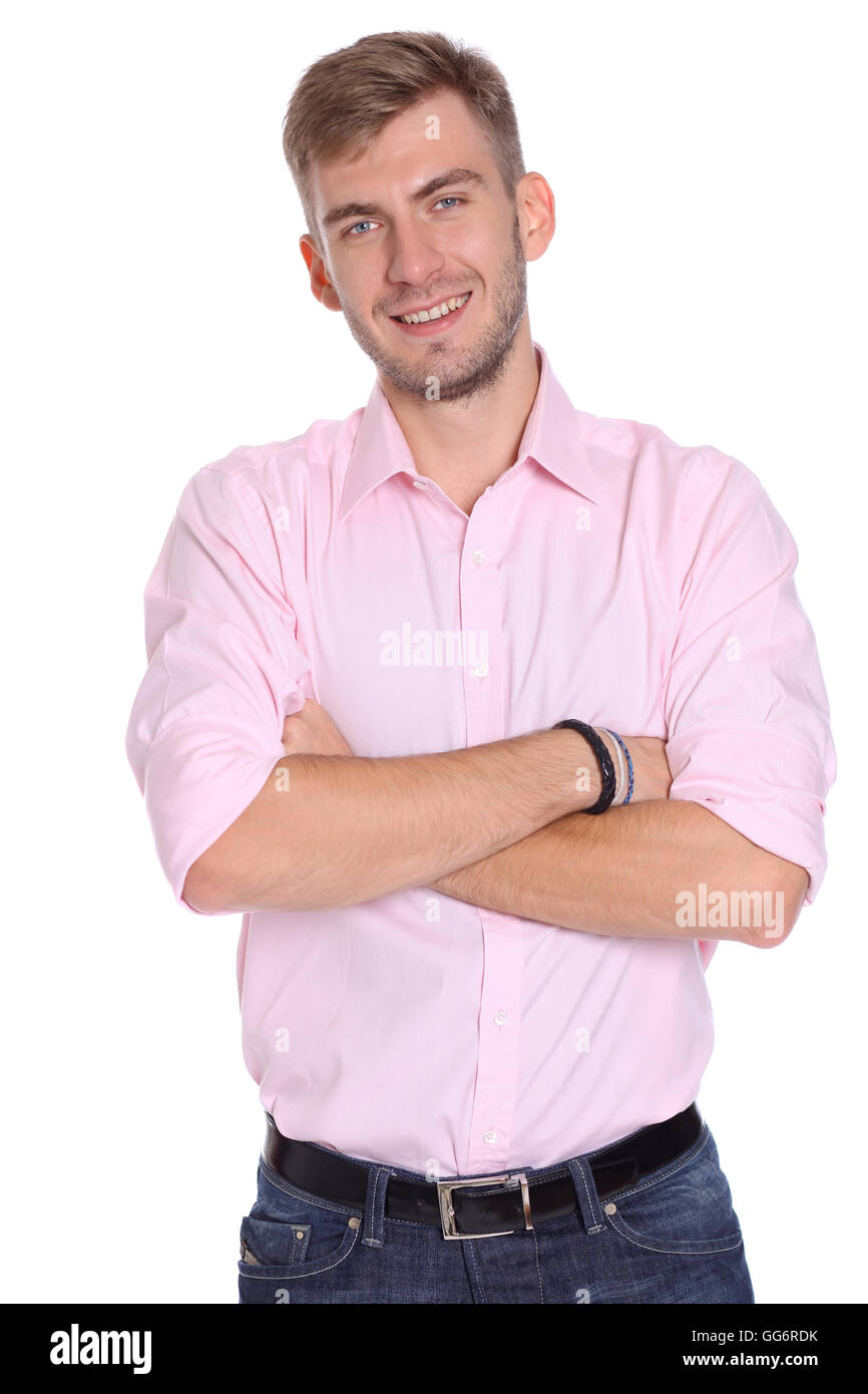 Portrait of a young man standing against white background Stock Photo ...