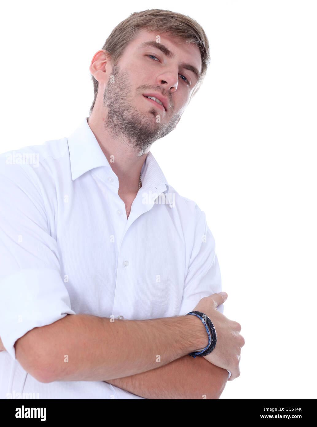 Portrait of a young man standing against white background Stock Photo ...