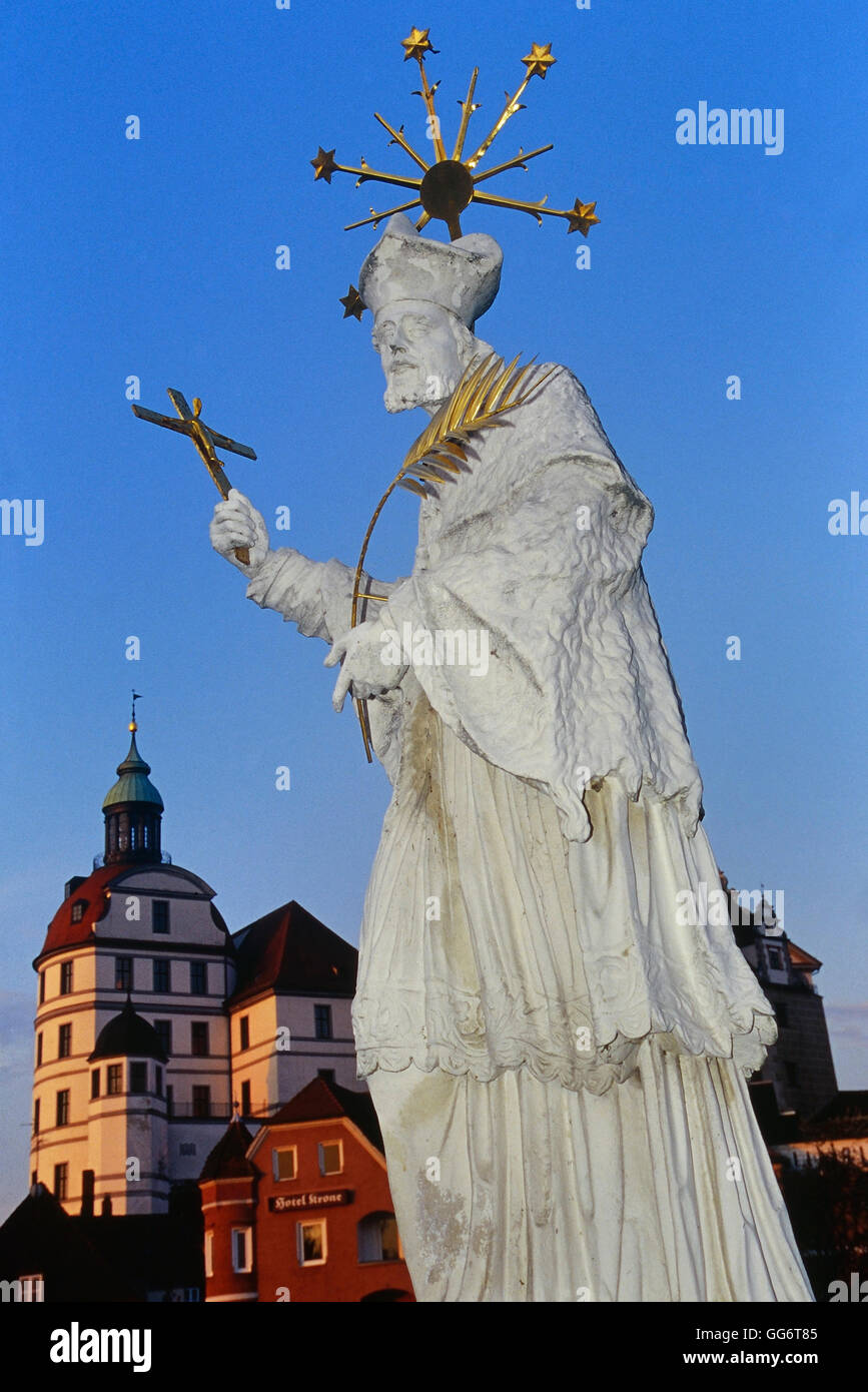 st. John of Nepomuk, Neuburg Castle. Bavaria. Germany Stock Photo