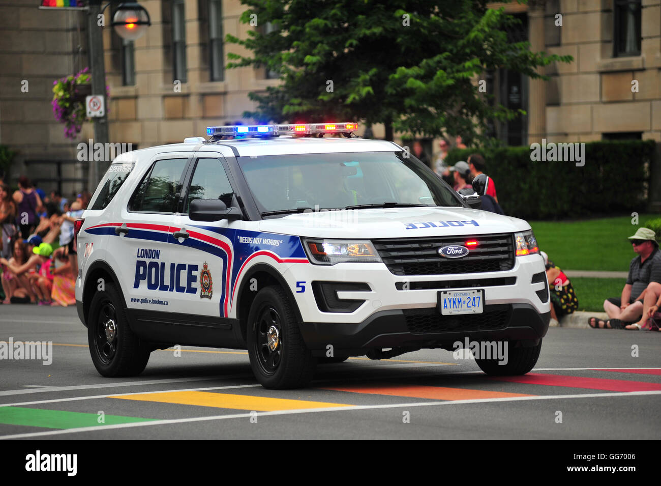 A Police car participating in a Pride parade in the Canadian city of London, Ontario. Stock Photo