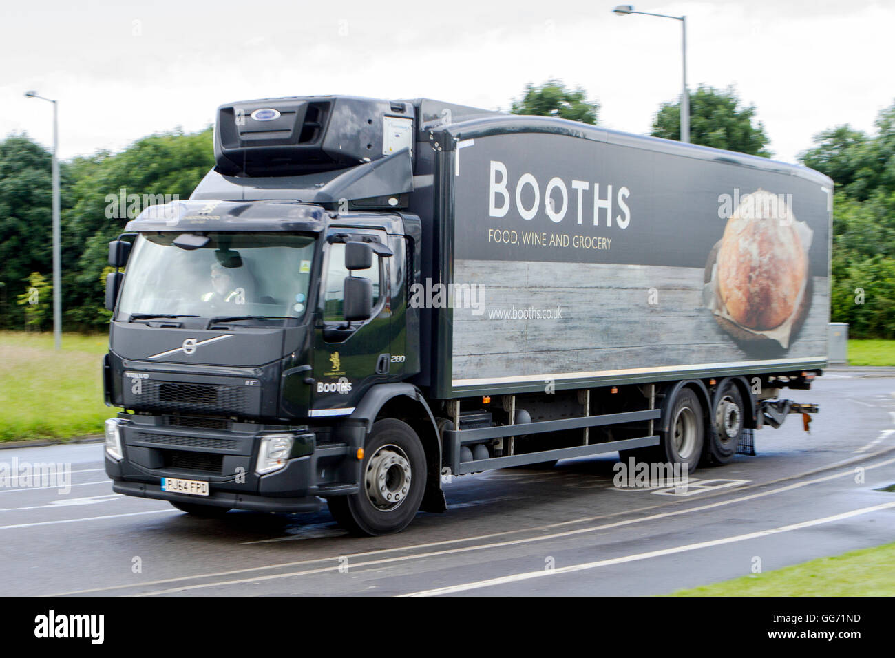 Booths Delivery van approaching depot in Preston, Lancashire, UK Stock Photo