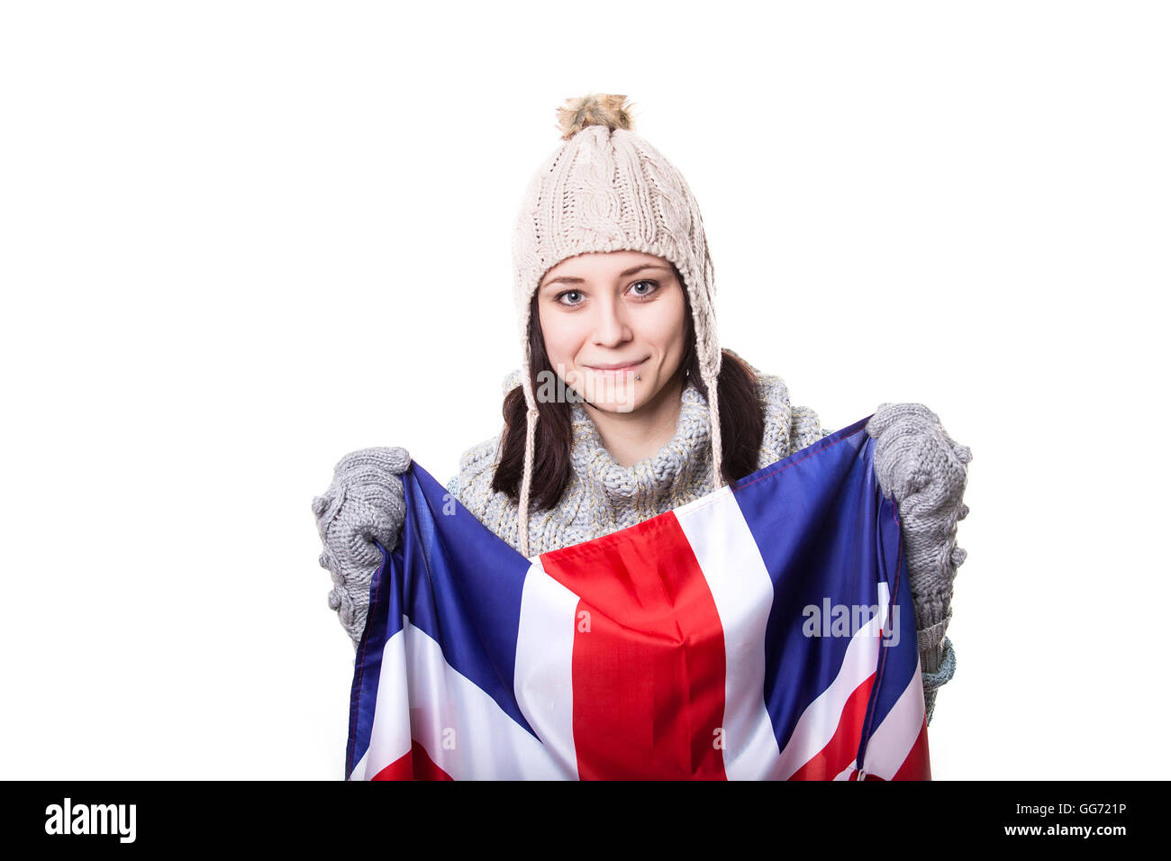 Girl holding union jack flag hi-res stock photography and images