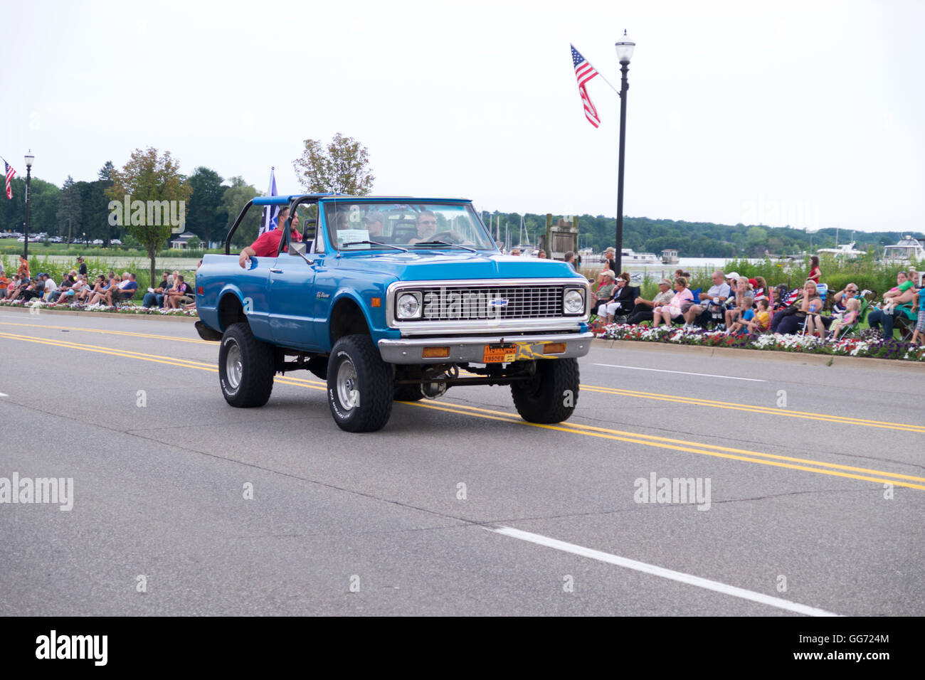 A vintage Chevy Blazer participates in the 2016 Annual Cruz In Parade through Whitehall and Montague, Michigan. Stock Photo