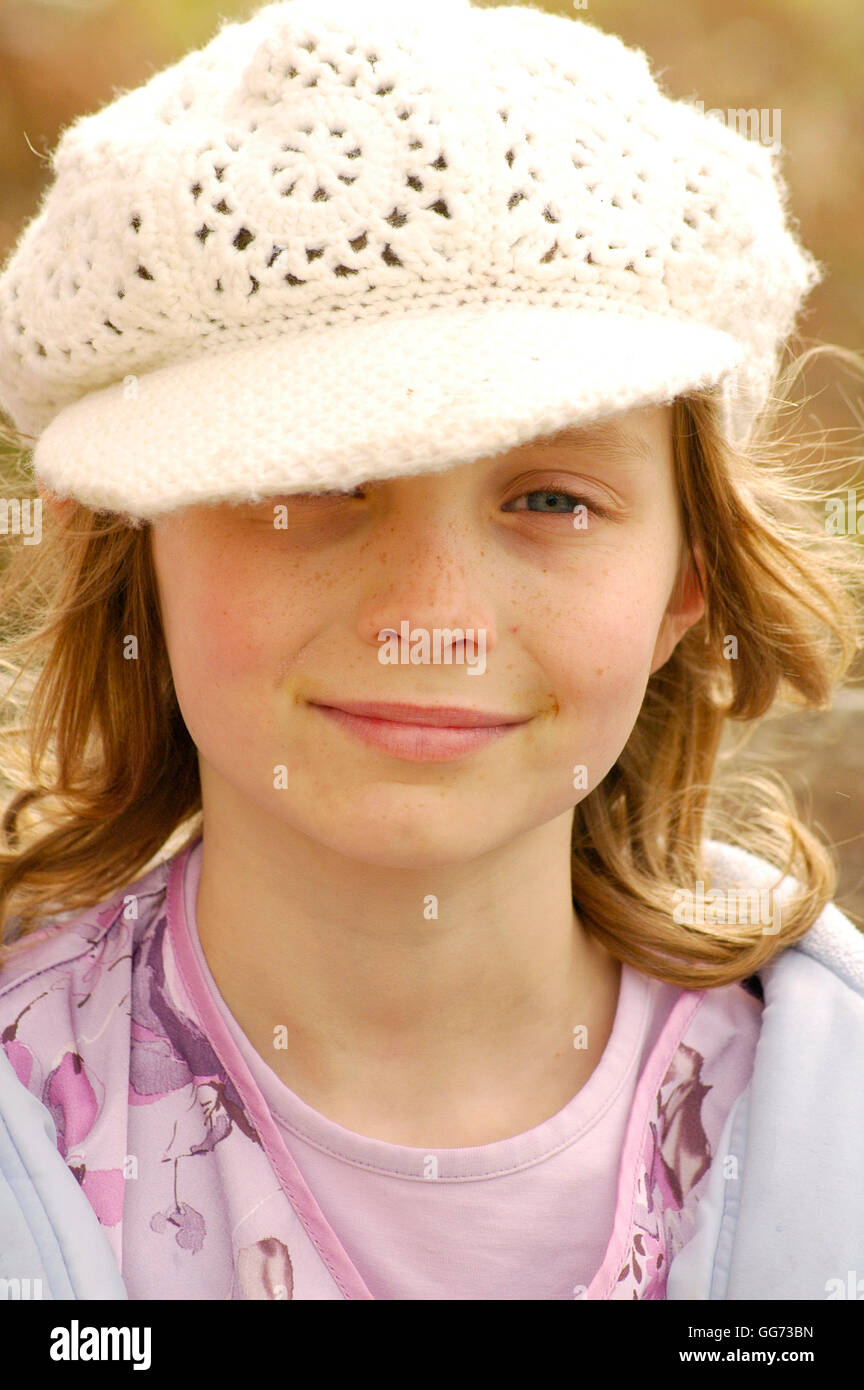 Young girl with crocheted hat Stock Photo
