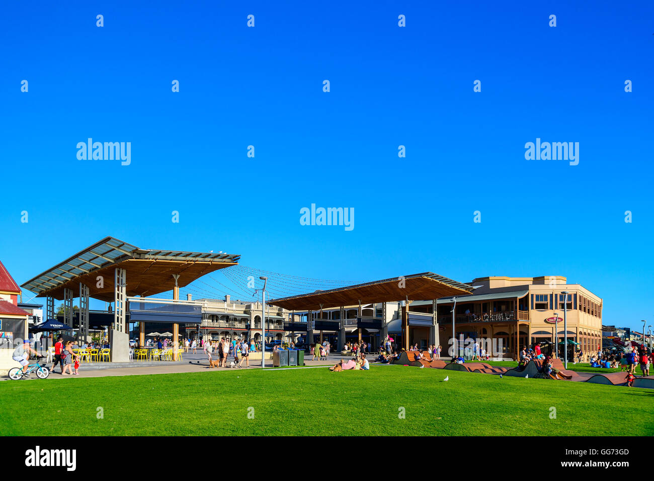 Adelaide, Australia - February 7, 2016:  View at newly redeveloped Henley Square on a busy day Stock Photo