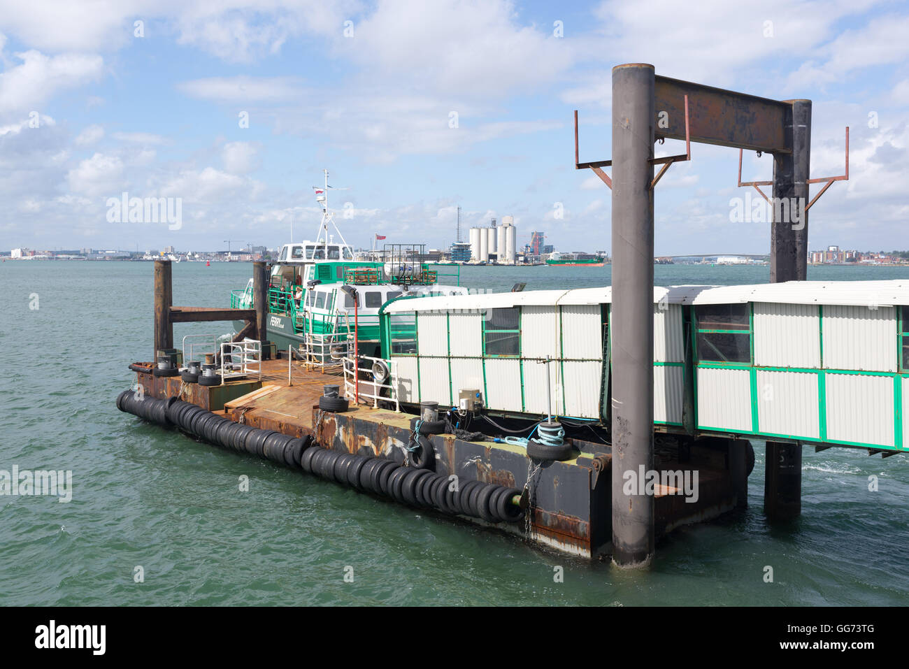 Hythe to Southampton ferry departing from Hythe. The pier railway is the longest continuously running pier railway in the world Stock Photo