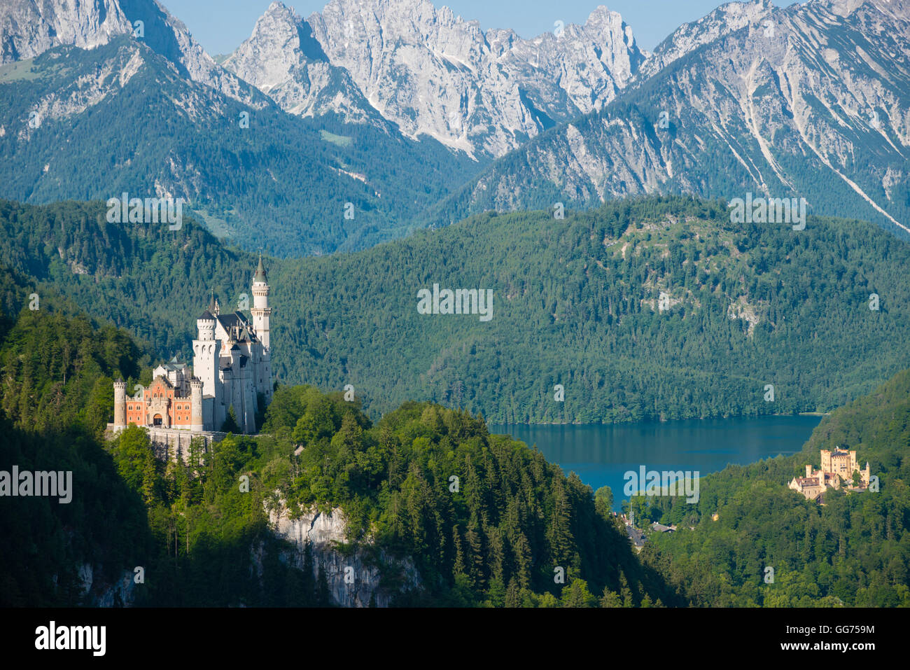 Neuschwanstein Castle, Alpsee, Hohenschwangau Castle, East Allgaeu, Allgaeu Stock Photo