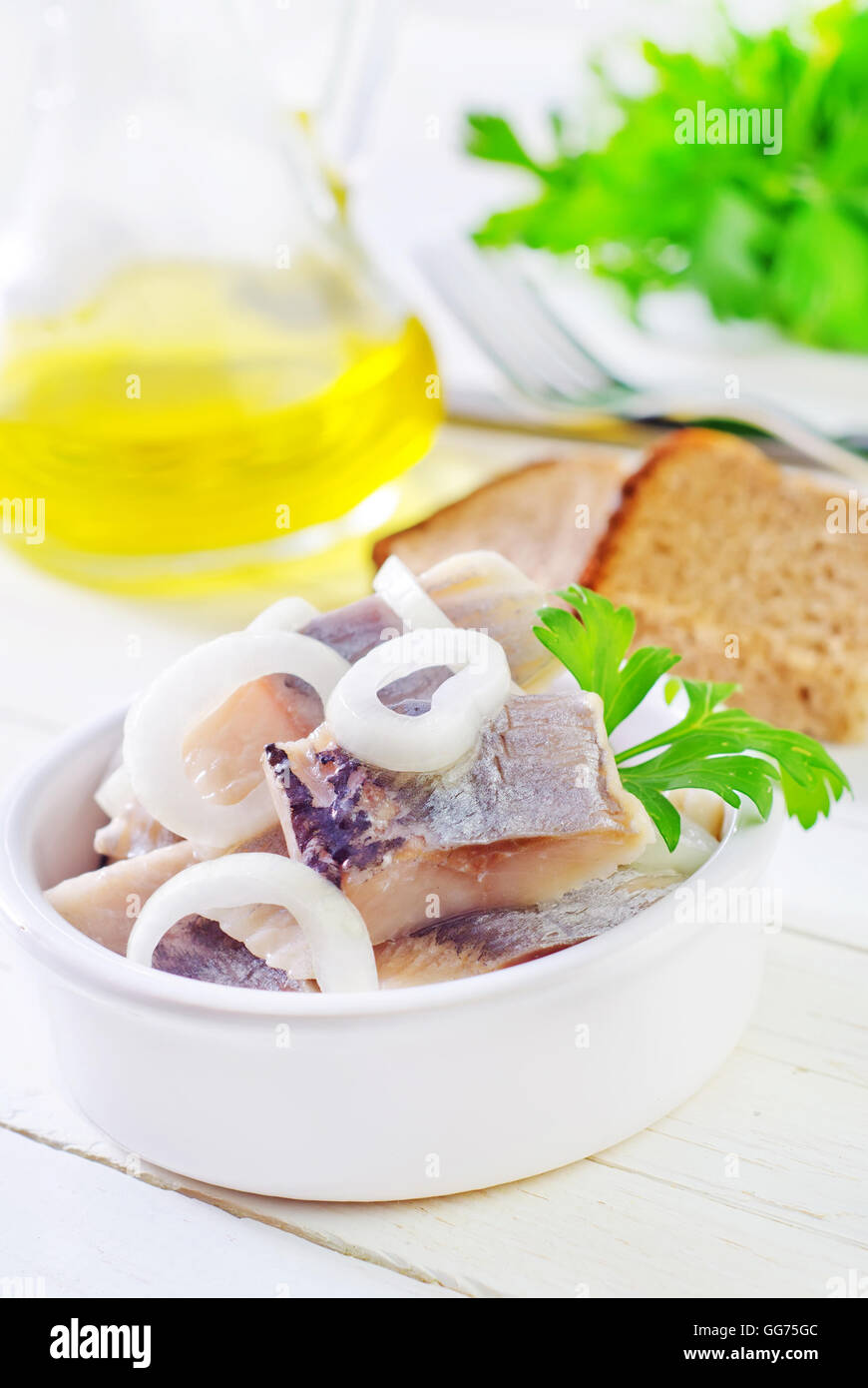 herring with onion Stock Photo Alamy