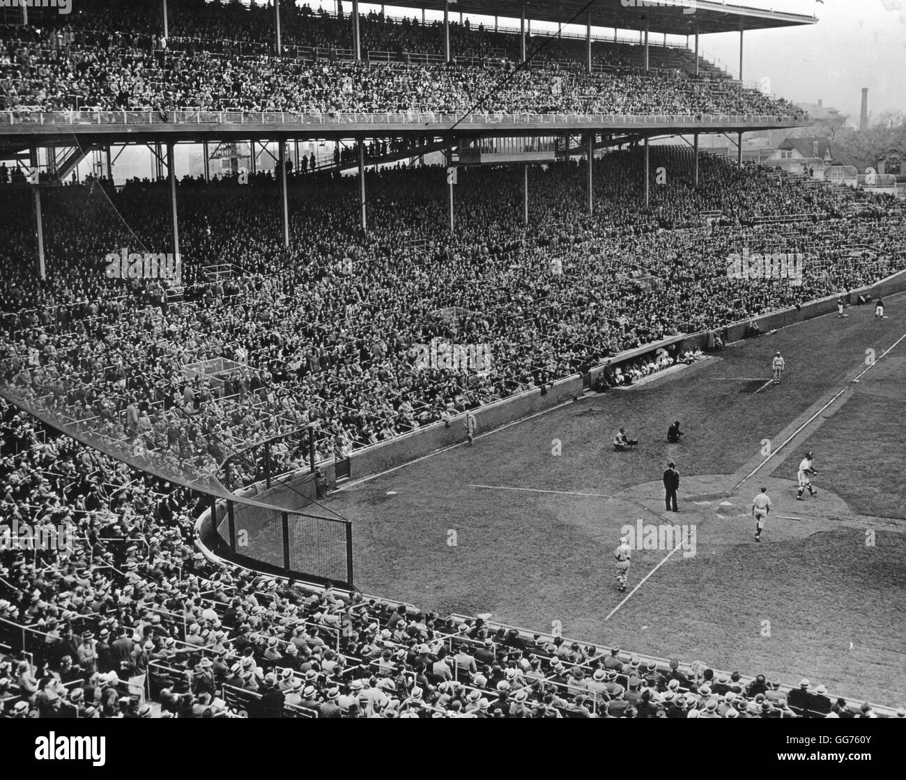 Wrigley Field with a baseball game in progress. Stock Photo