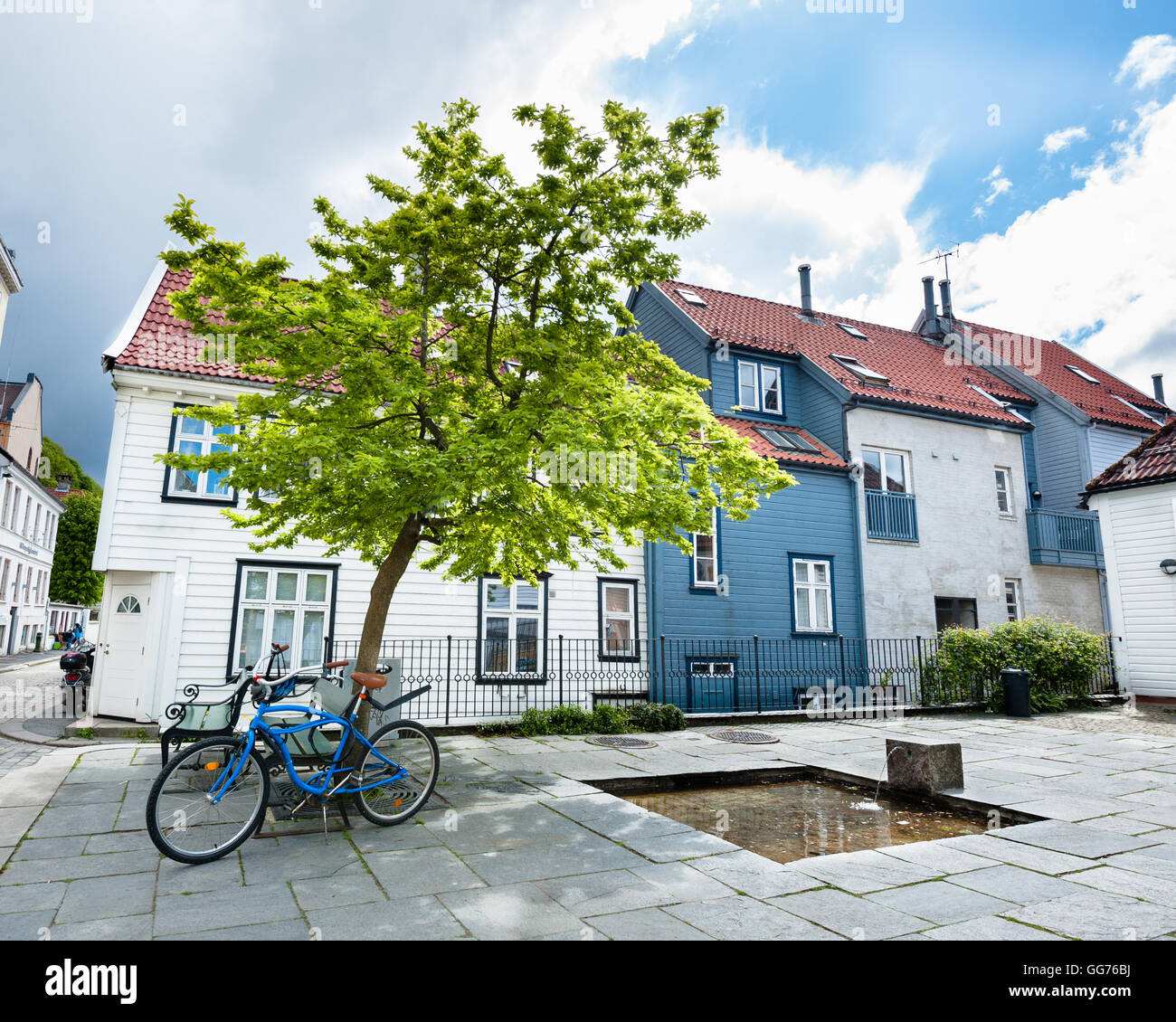 One of the many beautiful streets of Bergen city in Norway Stock Photo