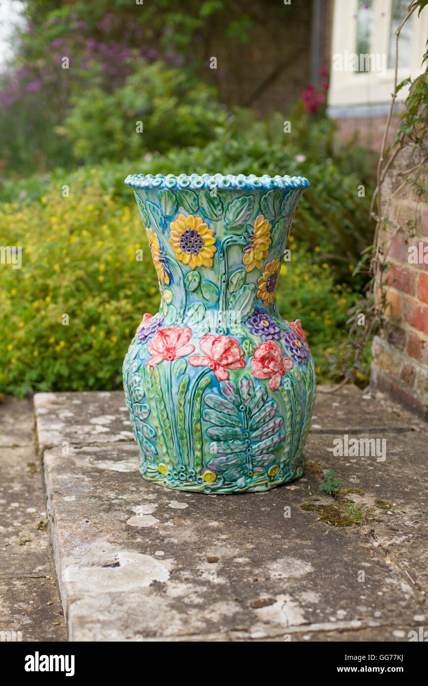 Hand painted garden urn Stock Photo Alamy
