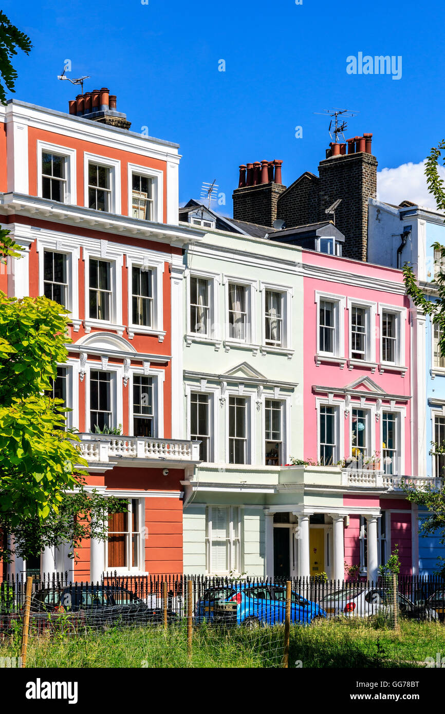 Colourful English terraced houses in Primrose Hill, London, UK Stock
