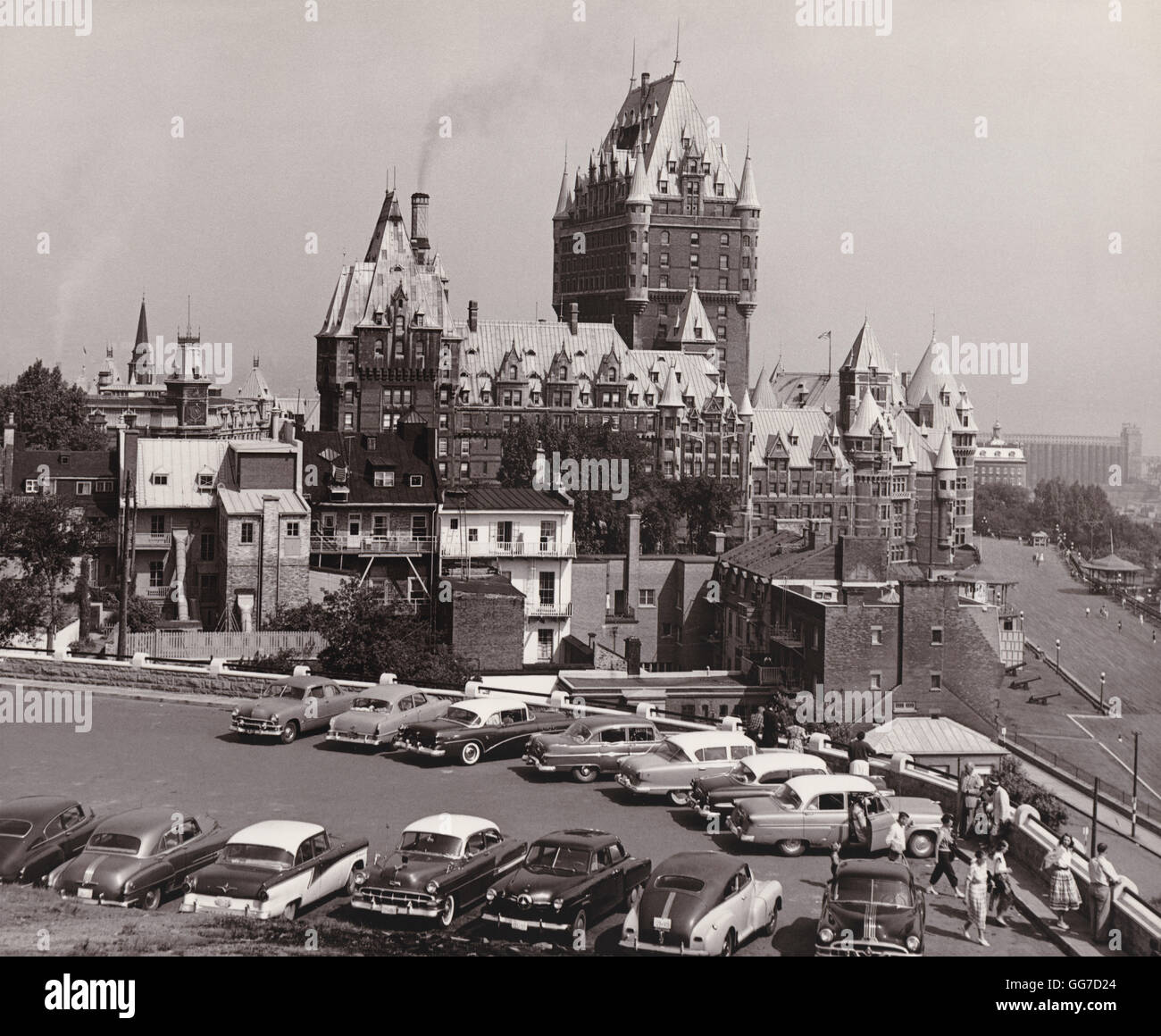 Chateau Frontenac, photographed in the mid-1950s from the Citadelle of Quebec, Quebec City, QC, Canada. Stock Photo