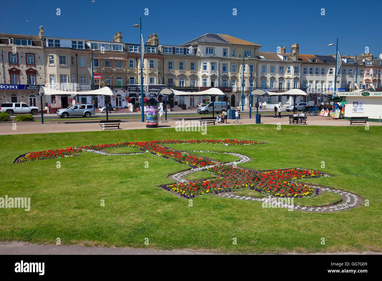 Anchor Gardens on Marine Parade in Great Yarmouth, celebrating the seaside town's maritime heritage. Stock Photo