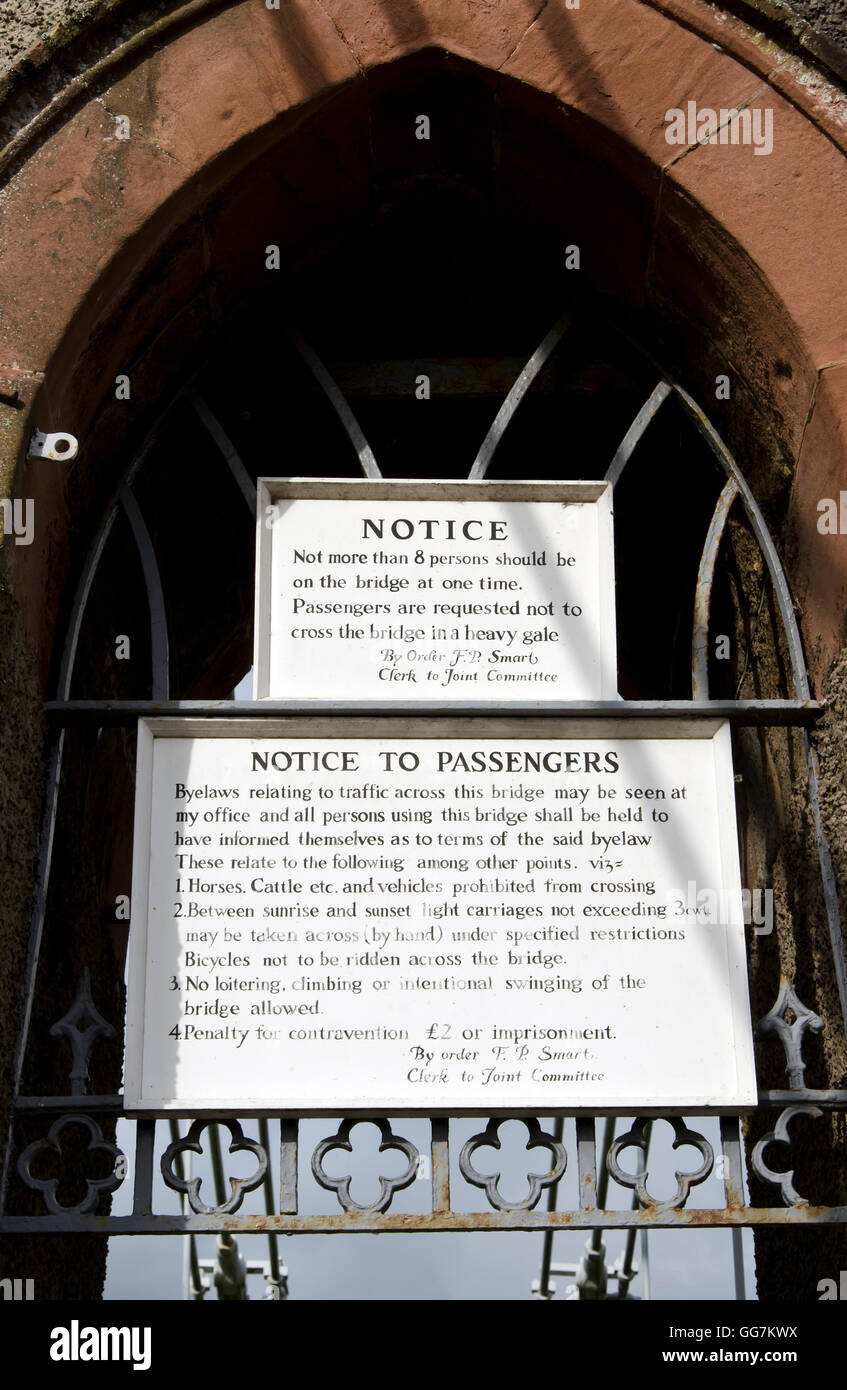 List of rules for the use of the suspension footbridge over the River Tweed at Melrose in the