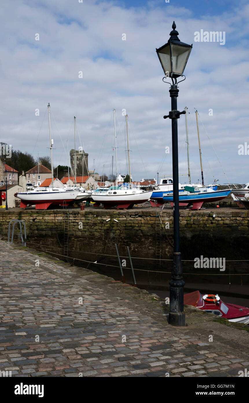 Lamp on the quayside at Dysart Harbour near Kirkcaldy in Fife, Scotland