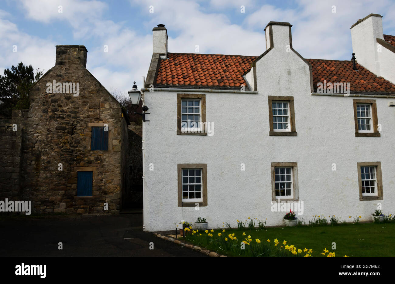 Whitewashed house in the town of Dysart, near Kirkcaldy in Fife