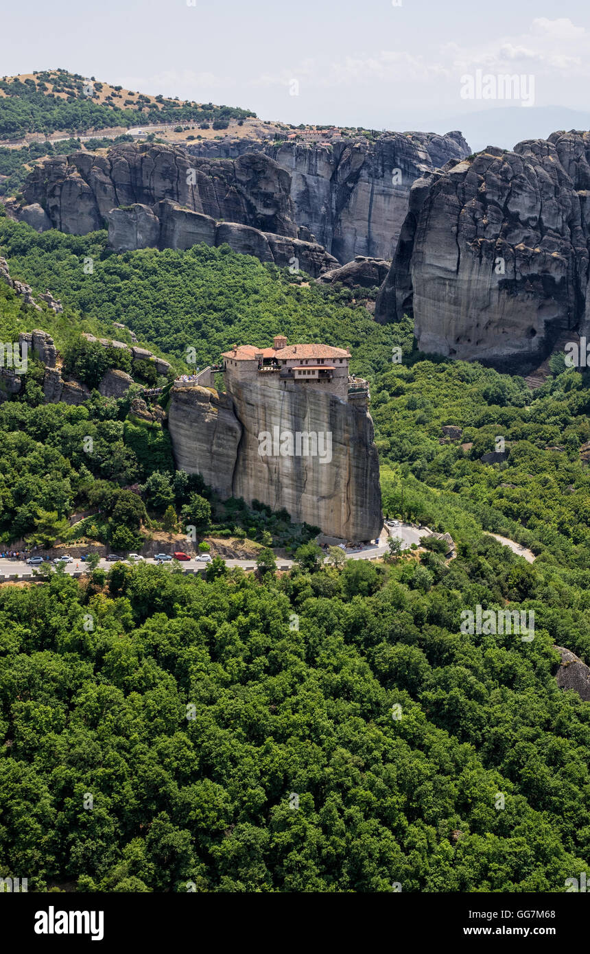 Amazing scenery with a monastery on top of a huge rock in Meteora ...