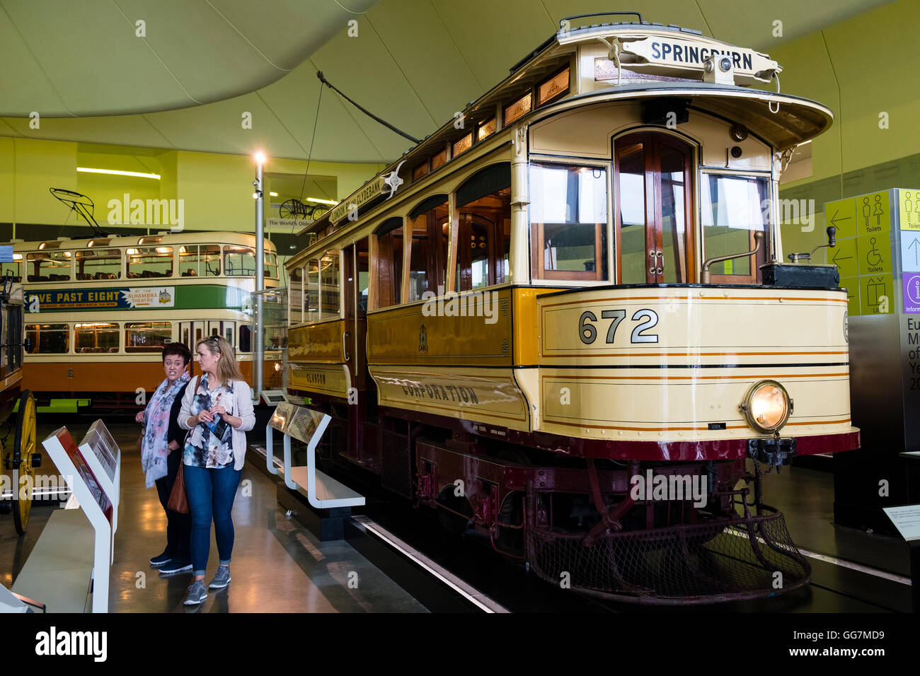 Old Glasgow tram on display at Riverside transport museum in Glasgow ...