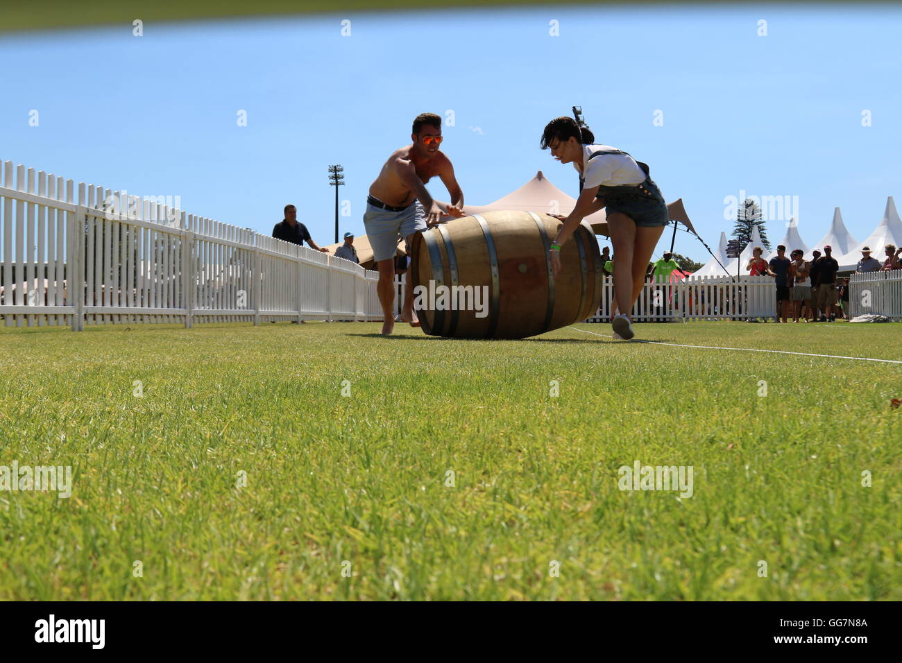 Barrel rolling game at the festival grounds at the 2016 Stellenbosch