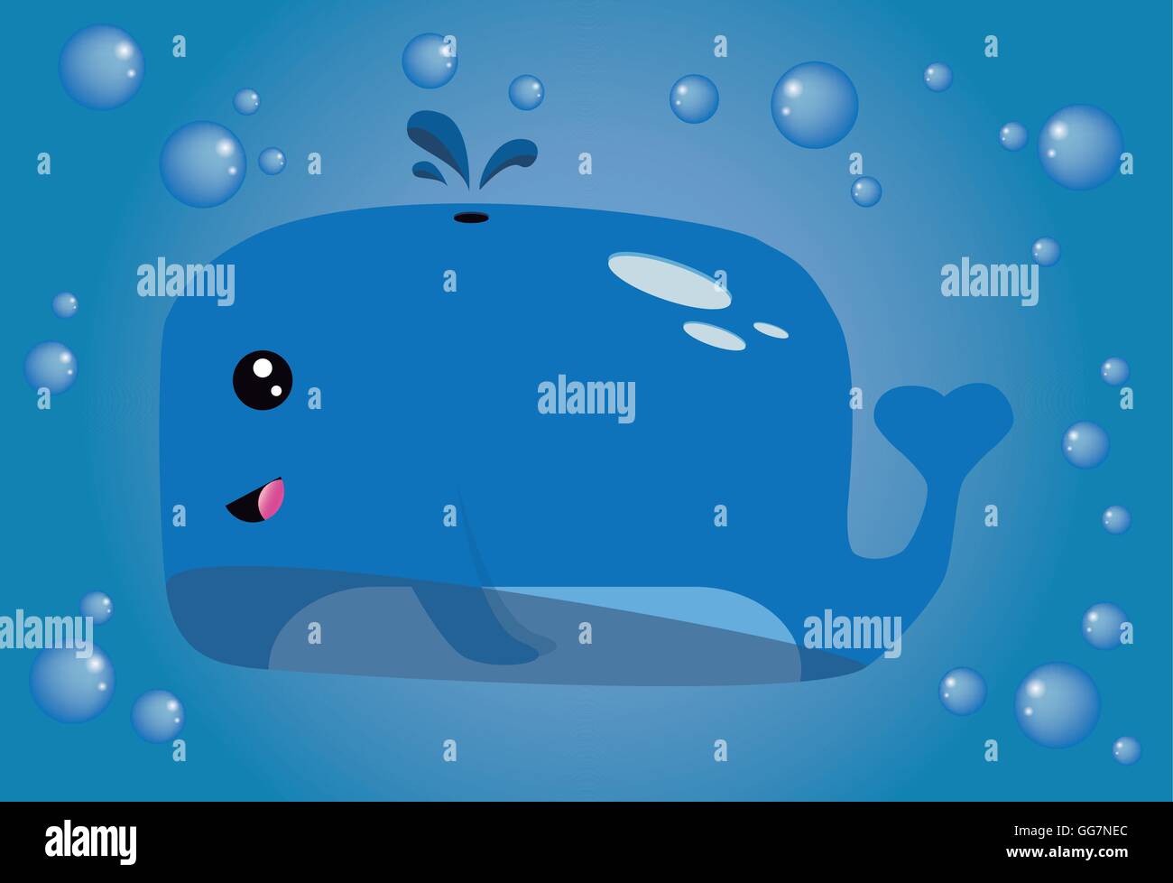 a blue background with a happy whale and bubbles Stock Vector Image ...